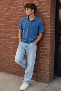 General Standard Blue Polo 100% Cotton Sz Medium  Casual Preppy Normcore